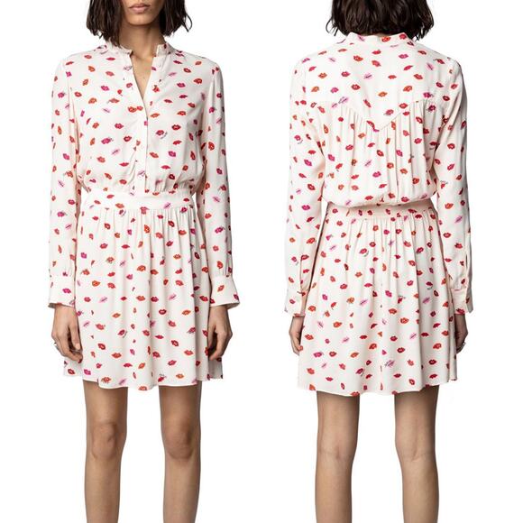 Zadig & Voltaire Refla Lip Print Crepe Mini‎ Dress Size Medium - Picture 1 of 9